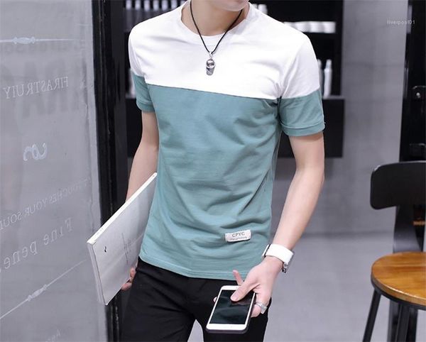 

length teenager homme o neck short sleeve tees mens panelled applique fashion tshirts mens regular, White;black