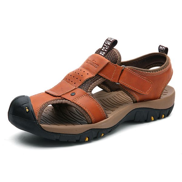 

summer new sandals men leather classic roman sandals slipper outdoor sneaker beach men water trekking casual man shoes, Black