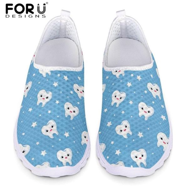 

forudesigns funny cartoon dentist print brand designer woman slip-on sneakers breath mesh flat shoes light weight ladies shoes, Black
