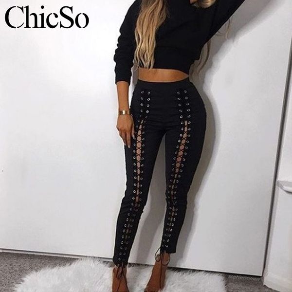 

missychilli зашнуровать случайных сексуальных черных брюки женского hole поножи pantscapris женщин стиль панка днища streetwear девочки брюк, Black;white