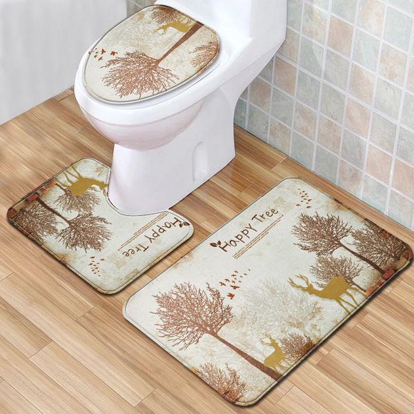 

tree deer 3pcs toilet mat set forest anti slip bath mat 3d bathroom rugs and set water absorption for home decor