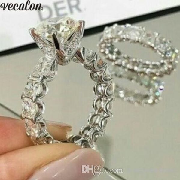 

vecalon vintage promise ring set 925 sterling silver diamond engagement wedding band rings for women bridal finger jewelry, Slivery;golden