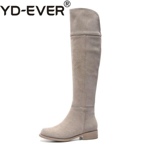 

high street fashion solid zip genuine leather thigh high boots round toe low heels rome elegant female over-the-knee boots l51, Black