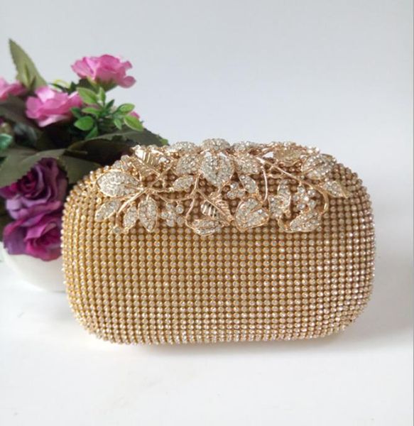 

luxury gold silver crystals ladies bags handbag evening formal occasion women clutches sparkly sequins flower bridal handbags purses al2128, Black