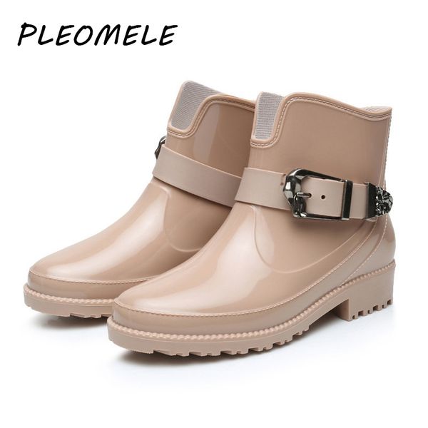 

women rain boots waterproof shoes woman water rubber lace up female boots sewing solid flat with shoes women 2020, Black