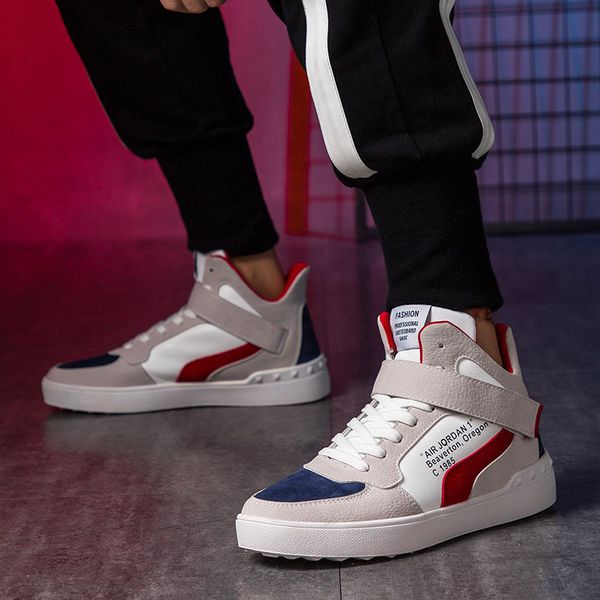 

popular brand shoe men round-toe versatile board shoes high-shoes korean-style trend breathable casual high state hip hop ni, Black