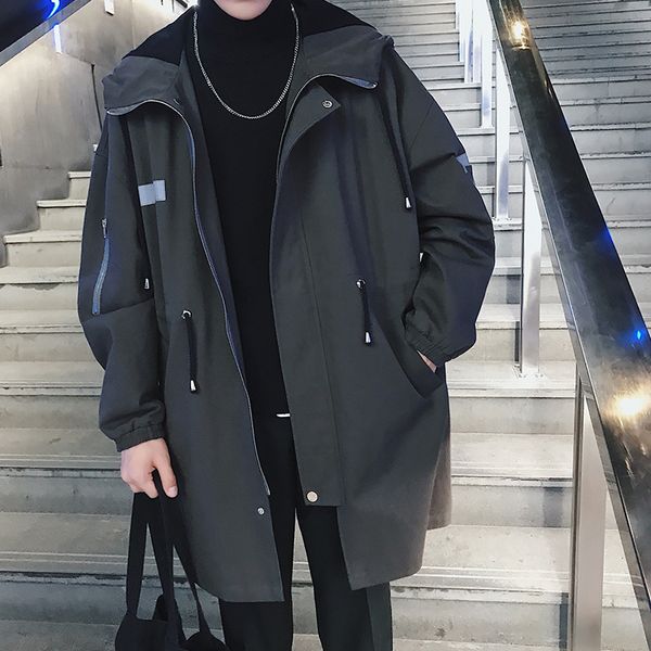 

fashion-2018 winter new men's windbreaker fashion army green black loose large size casual trend street long-sleeved hood coat, Tan;black