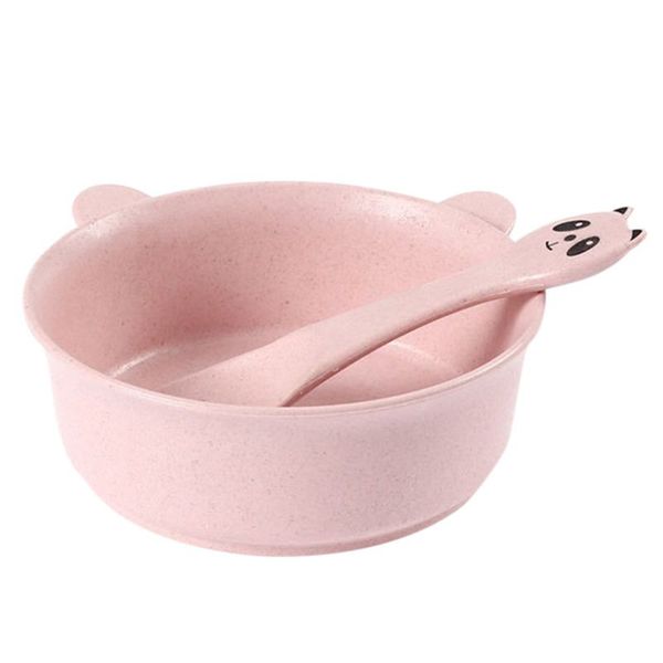 

2 pcs/set baby feeding food tableware panda wheat kid dishes eco-friendly children training dinnerware plate bowl spoon