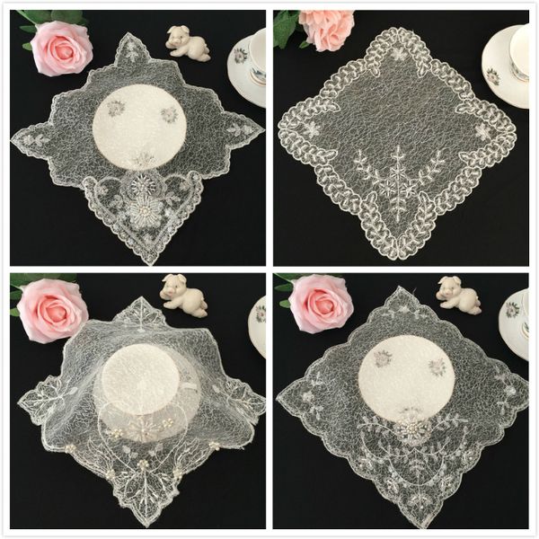 

square 25cm european striped embroidery lace placemat coffee cup cushion table mat fruit fabric wedding decoration pad