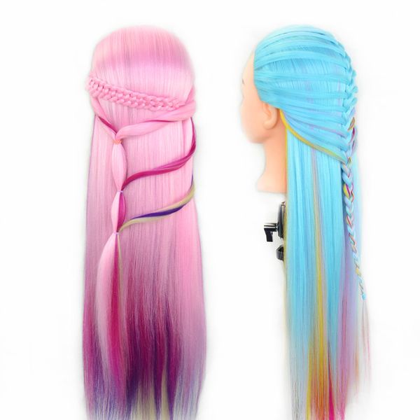 

multicolor professional training heads with long thick hairs practice hairdressing mannequin dolls hair styling maniqui tete for sale, White