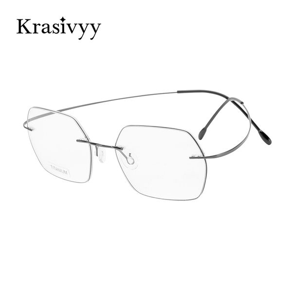 

krasivyy rimless eyeglasses frames women lightweight titanium prescription optical glasses frame for men frameless eyewear, Black