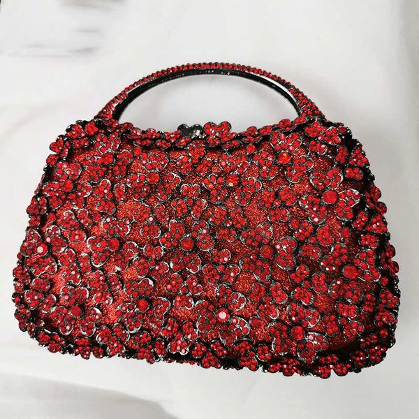 

wedding purse red rhinestone crystal floral evening bag clutches female party bag mini prom dinner