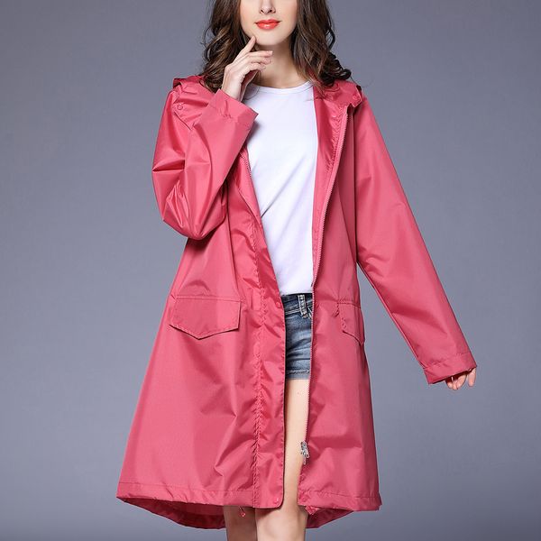 

fashion long coat women's rain jacket outdoor waterproof windproof coat outwear women windbreaker, Black;brown
