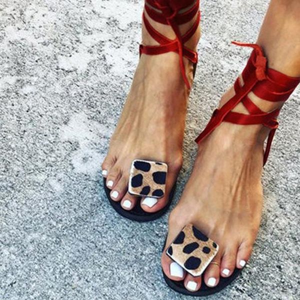 

summer strappy sandals women flat open toe leopard casual shoes roman shoes casual rome plus size 35-43, Black