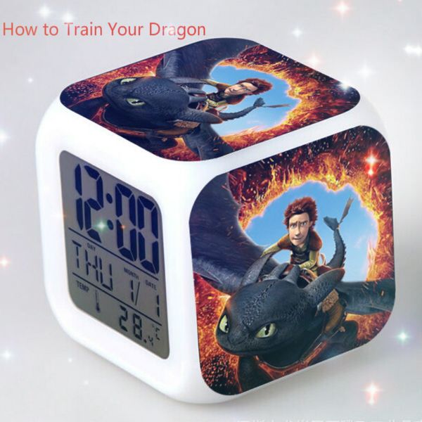 

how to train your dragon relogio digital led colorful 7 color flash changing alarm clock kids toy bedroom night light clocks toy