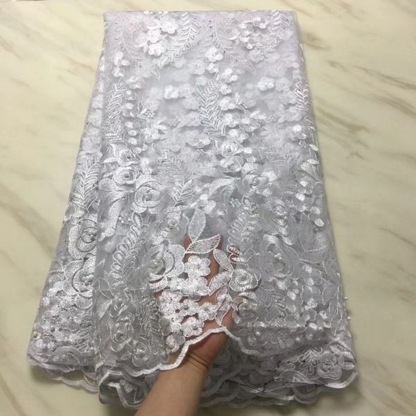 

5yards/pc wonderful white flower french net lace fabric with beads decoration african mesh lace embroidery for dress bn119-3, Black;white
