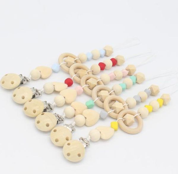 

natural baby pacifier clip soother clips dummy holder safe wooden crochet beads shade of grey natural wooden ring car teether