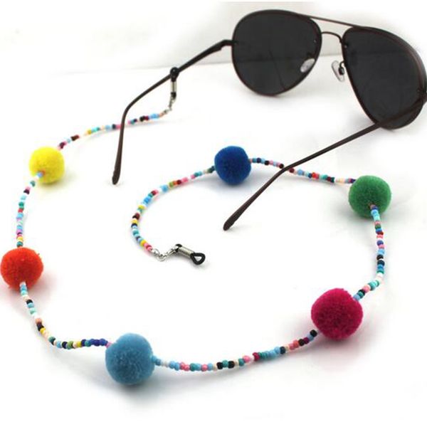 

pompon ball charm colorful beaded eyeglass eyewears sunglasses reading glasses chain cord holder neck strap rope