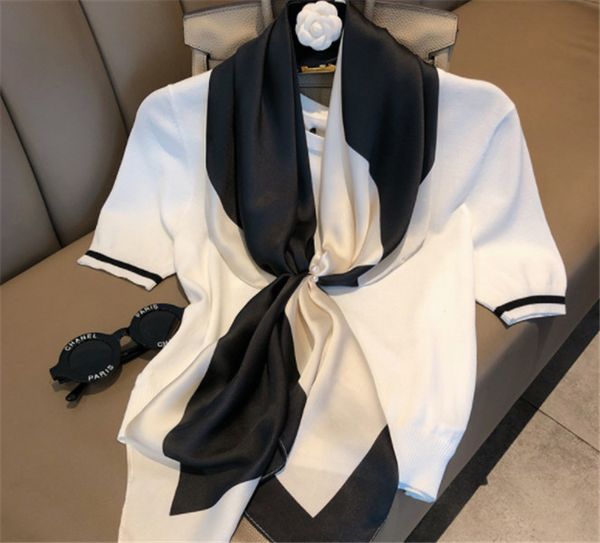 

2019 color small fresh silk scarf feminine style art versatile square 90cmx90cm imitation silk, Blue;gray