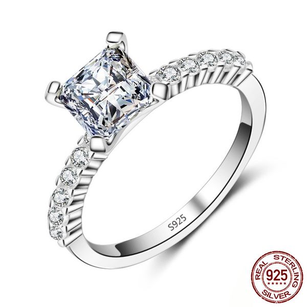 

classic simulated diamant engagement ring princess cut 6mm zirconia wedding rings for women 925 silver ring xr062, Slivery;golden