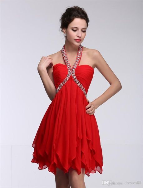 

дешевые страна коралловые выпускные платья жемчужина шеи шифон длиной до колен гостевая одежда бальные платья фрейлина платья до 100, Blue;red