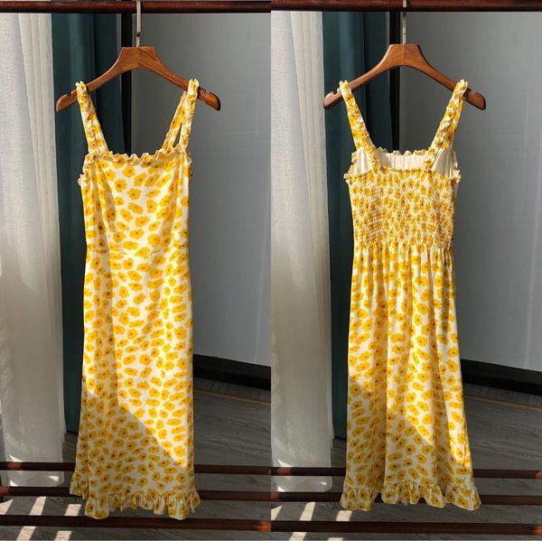 

women dress yellow daisy silk dress, Black;gray