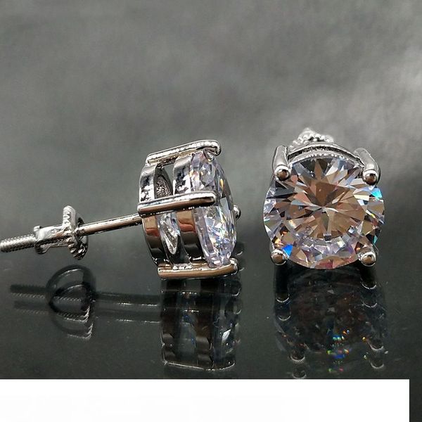 

18k gold hip hop iced fashion out cz zirconia round stud earrings 0.4 0.6 0.8cm for men and women diamond earrings studs rock rapper jewel, Golden;silver