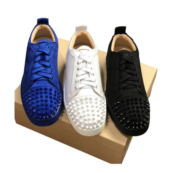 

new designer sneakers red bottom shoe low cut suede spike luxury shoes for men and women shoes party wedding crystal leather sneakers, Black