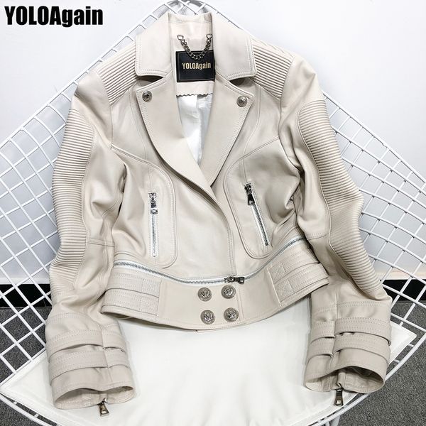

women's leather & faux yoloagain women genuine jacket real sheepskin ladies, Black