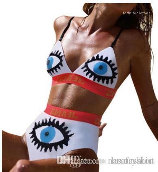 

tankinis бюстгальтеры трусы джинсы письма printd глаза дизайнер 2 шт. бикини наборы купальные костюмы 2019 летние женщины, White;black