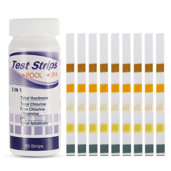 

50pcs/set swimming pool spa water test strips chlorine bromine ph alkalinity cyanuric hardness tool ys-buy