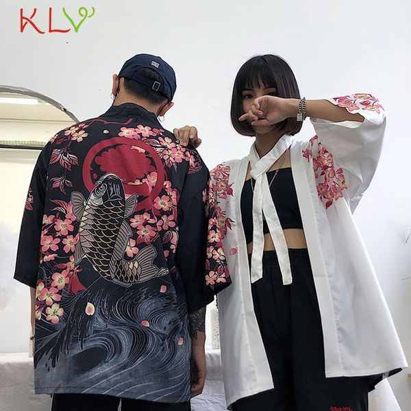 

couple kimono cardigan women men long 2019 floral kimono mujer summer kimonos plus size blouse beach harajuku femininas 19apr23, White