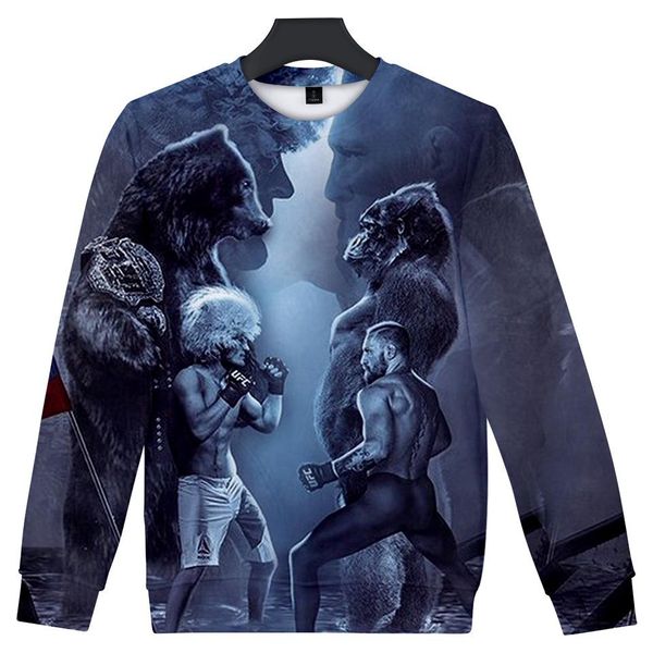 

мужского хабиб нового crewneck толстовка пуловеры осень весна 3d дизайнер нурмагомеды фуфайка tops, Black