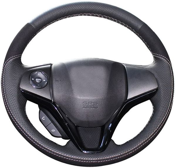 

diy genuine leather steering wheel cover for honda vezel 14-18 hr-v hrv fit jazz 2015-2018