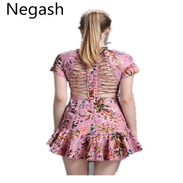 

new design vestidos 2018 ethinc women's fashion runway printing beach resort backless wind belt tail boho tunic mini dress, Black;gray