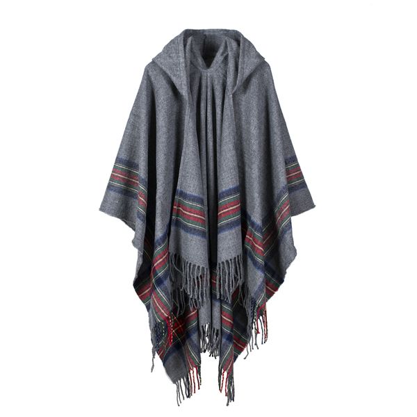 

new fashion women winter shawl and wraps thick warm blanket scarf oversize hooded black ponchos and capes striped tassel echarpe