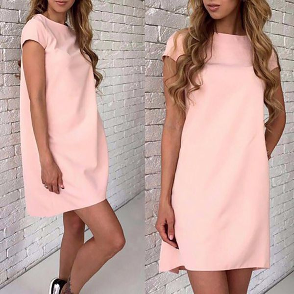 

women a line loose mini dress summer elegant solid color casual mini dresses for women office wear vestidos female #239469, Black;gray