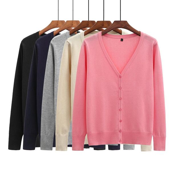 

solid color loose knitwear single breasted cardigan thin sweater jacket spring and autumn coats for women, White