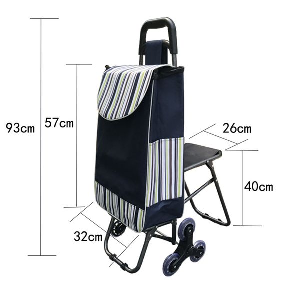 

35l stair ladder shopping cart elderly shopping basket household bags trolley portable cart foldable three-wheels