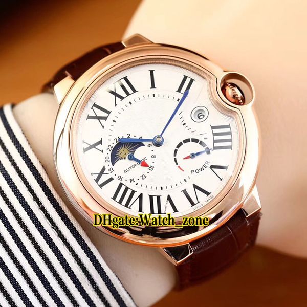 

7 цвет дата wgbb0017 белый циферблат moon moon phase автоматические мужские часы розовое золото чехол коричневый кожаный ремешок новые высок, Slivery;brown