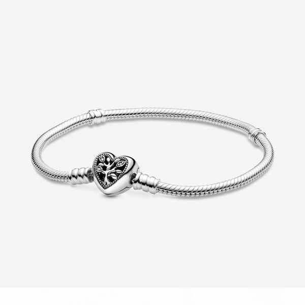 

100% 925 sterling silver family tree heart clasp snake chain bracelet fit authentic european dangle charm for women fashion diy jewelry, Golden;silver