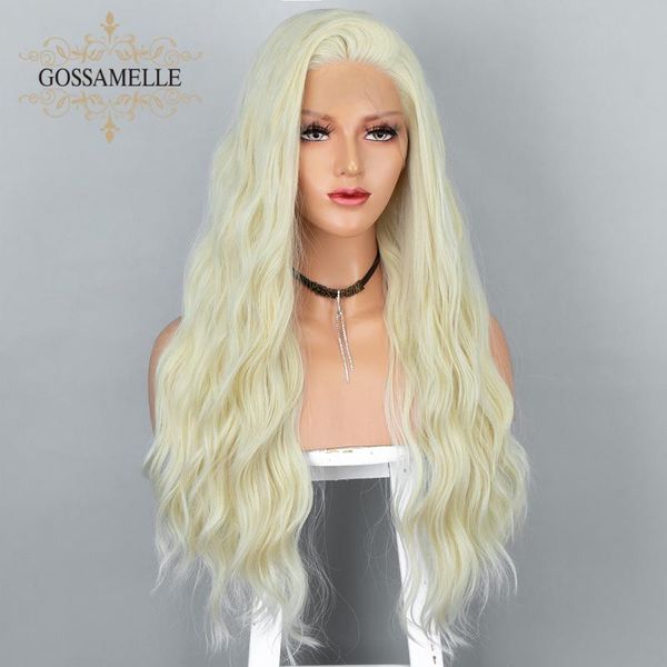 

gossamelle blonde synthetic wigs for women long wave lace front wig cosplay wigs part heat resistant fiber hair, Black