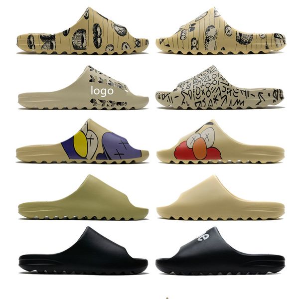 

kanye west slides graffiti bone resin desert sand designer slippers summer fashion earth brown flat slide men women beach causal sandals, Black