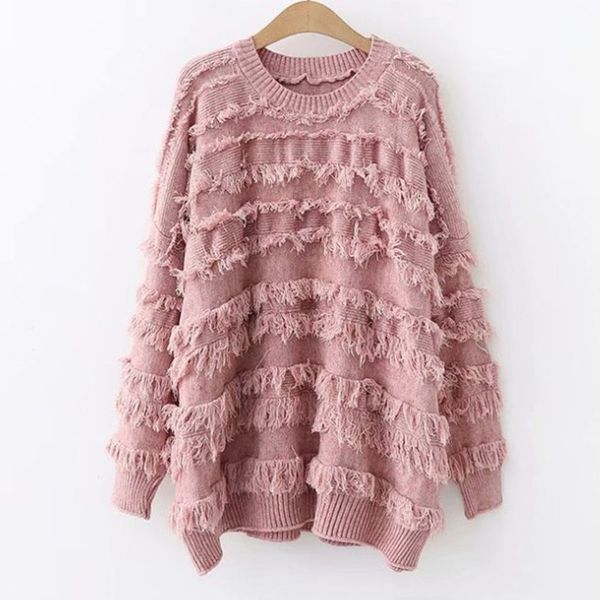 

2019 new fashion winter warm sweater women lantern sleeve casual solid loose tassel simple pullover pull femme sweaters, White;black