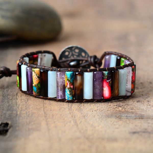 

new bohemia bracelet femme natural stone single leather wrap bracelet beads beach bracelet holiday jewelry, Golden;silver