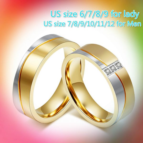 

can mix order silver gold color classic style couple rings lover's stainless steel three zircon ring jewelry gift for women men j053
