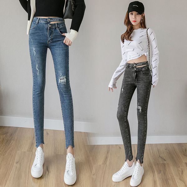 

jeans women's 2020 spring new leggings show thin slim high waist elastic show thin tight pencil pants, Blue