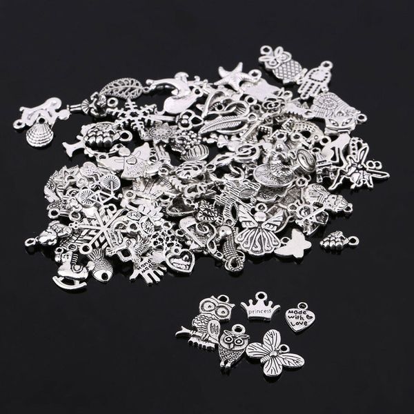 

100pcs/lot random mixed tibtan silver beads charms pendants for diy jewelry making accessories christmas gift shipping randomly, Bronze;silver