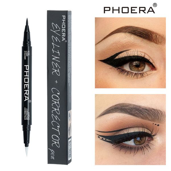 

Phoera 2 in 1 matte black eyeliner corrector pen la ting waterproof liquid double head eyeliner pencil 60pc