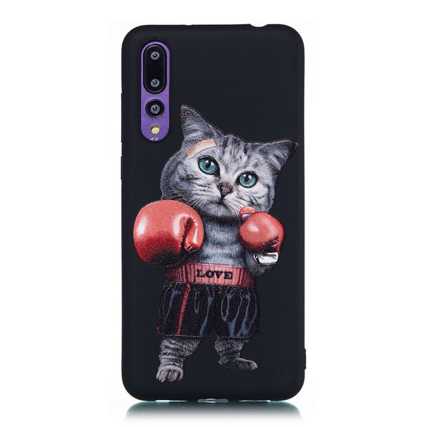 

for huawei p20/p20 lite/p20 pro case back cover soft tpu matte painting owl feather formula color dog boxing cat easy bear